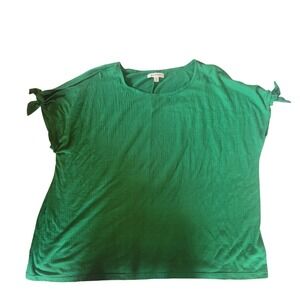 Max Studio Women Green Textured Tie Sleeve Top Plus Size 1X St Pat's Day Spring